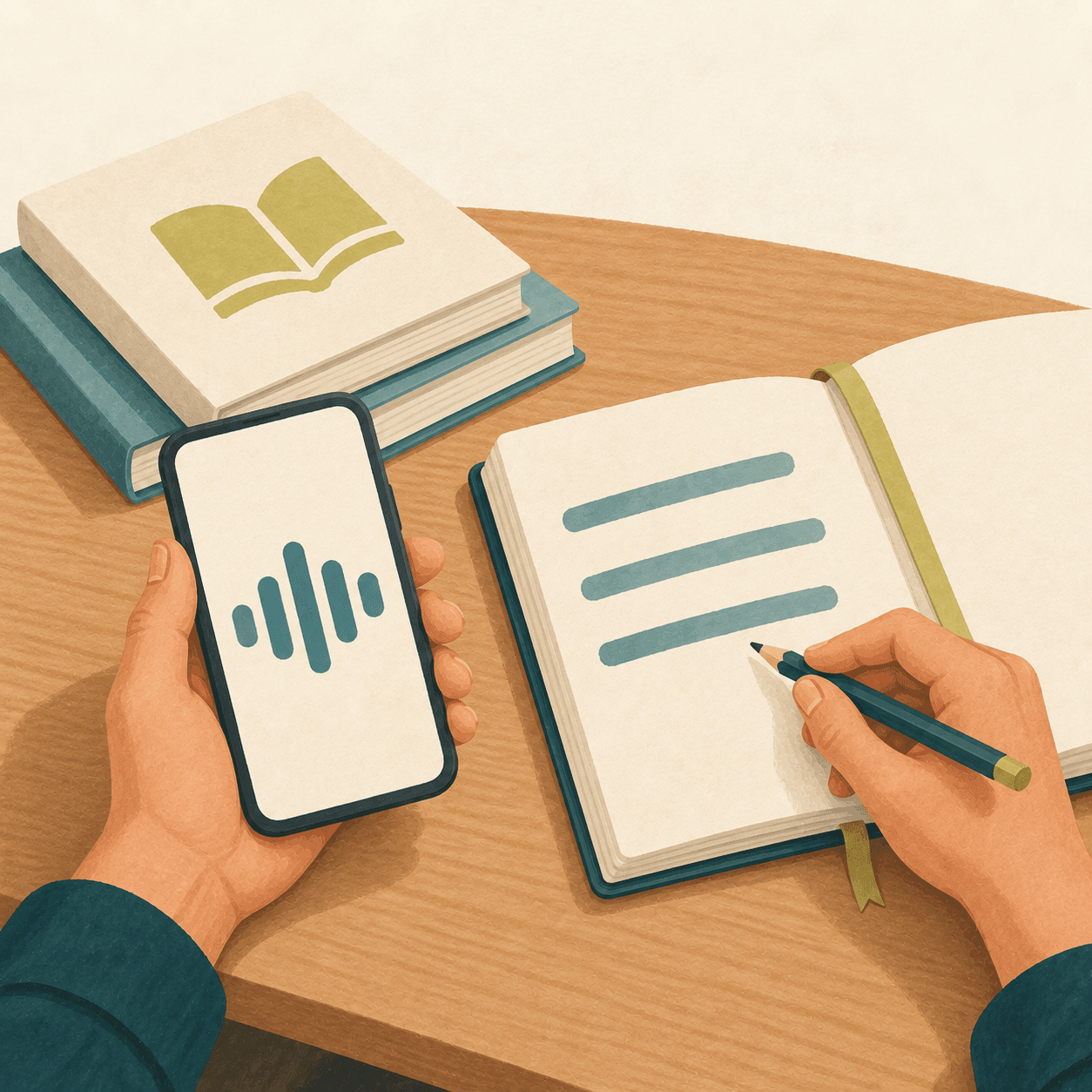 Illustration of voice conversation, meeting notes and an education idea