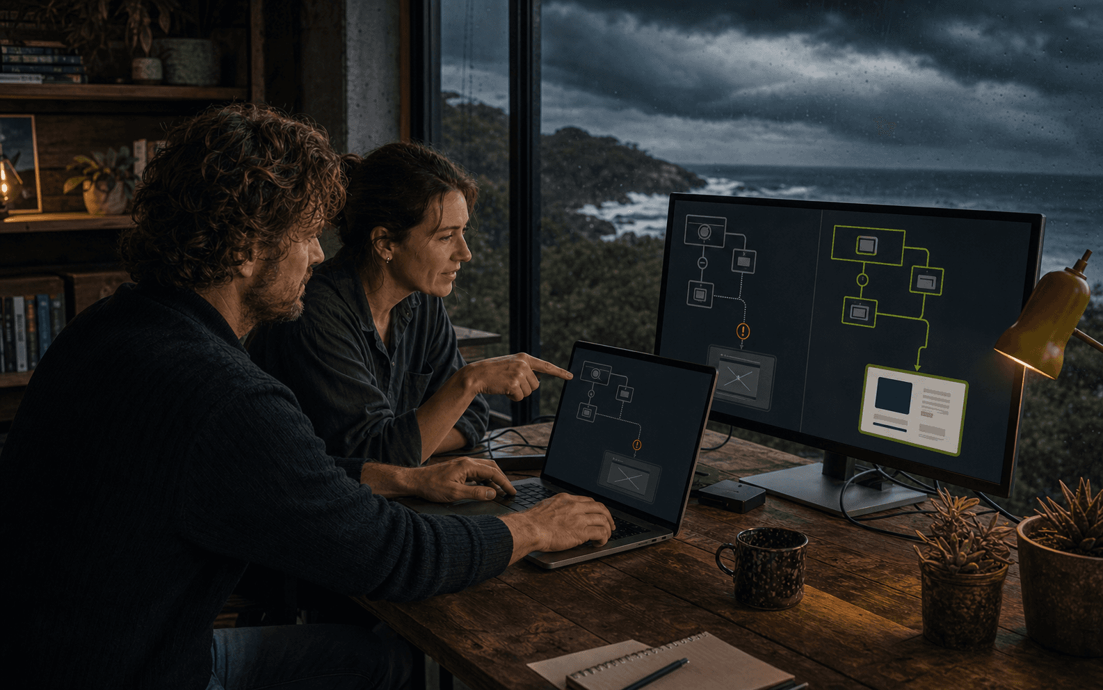 A creator and developer tracing a failed application path and restoring the working product.